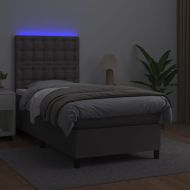 Боксспринг легло с матрак и LED сиво 90x190 см изкуствена кожа