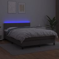 Боксспринг легло с матрак и LED сиво 140x190 см изкуствена кожа