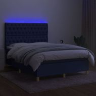 Боксспринг легло с матрак и LED, синьо, 140x190 см, плат
