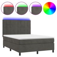 Боксспринг легло с матрак и LED, тъмносиво, 140x200 см, кадифе