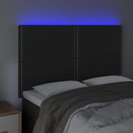 LED горна табла за легло, черна, 144x5x118/128 см, кадифе