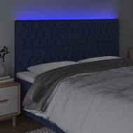 LED горна табла за легло, синя, 200x7x118/128 см, плат