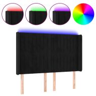 LED горна табла за легло, черна, 147x16x118/128 см, кадифе