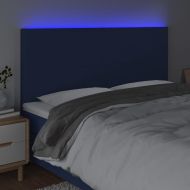 LED горна табла за легло, синя, 160x5x118/128 см, плат