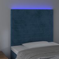 LED горна табла за легло, тъмносиня,100x5x118/128 см, кадифе