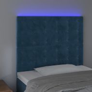 LED горна табла за легло, тъмносиня,90x5x118/128 см, кадифе