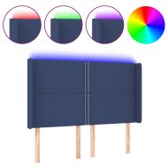 LED горна табла за легло, синя, 147x16x118/128 см, плат