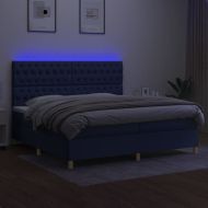 Боксспринг легло с матрак и LED, синя, 200x200 см, плат