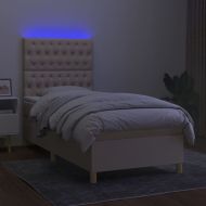 Боксспринг легло с матрак и LED, кремава, 90x190 см, плат
