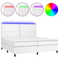 Боксспринг легло с матрак и LED бяло 200x200 см изкуствена кожа