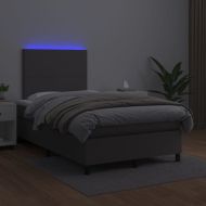 Боксспринг легло с матрак и LED сиво 120x200 см изкуствена кожа
