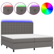 Боксспринг легло с матрак и LED сиво 200x200 см изкуствена кожа