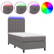 Боксспринг легло с матрак и LED сиво 90x200 см изкуствена кожа