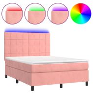 Боксспринг легло с матрак и LED, розово, 140x200 см, кадифе