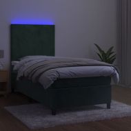 Боксспринг легло с матрак и LED, тъмнозелено, 90x200 см, кадифе