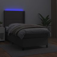 Боксспринг легло с матрак и LED сиво 90x200 см изкуствена кожа