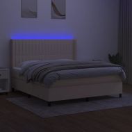 Боксспринг легло с матрак и LED, кремаво, 180x200 см, плат