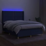 Боксспринг легло с матрак и LED, синьо, 140x190 см, плат