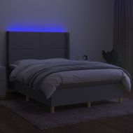 Боксспринг легло с матрак и LED, светлосиво, 140x200 см, плат