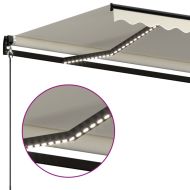 Ръчно прибиращ се сенник с LED, 400x350 см, кремав