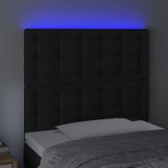 LED горна табла за легло, черна, 90x5x118/128см,изкуствена кожа