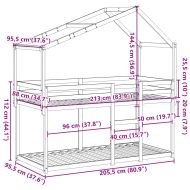 Двуетажно легло с покрив, бял, 90x200 см, борово дърво масив