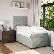 Боксспринг легло с матрак, светлосива, 90x190 см, кадифе