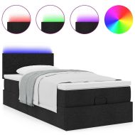 Османска легло с матрак и LED, черно, 100x200 см, плат