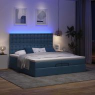 Османска легло с матрак и LED, синьо, 200x200 см, плат