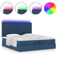 Османска легло с матрак и LED, синьо, 200x200 см, плат