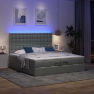 Османска легло с матрак и LED, тъмносиво, 200x200 см, плат