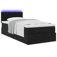 Османска легло с матрак и LED, черно, 90x200 см, кадифе
