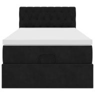 Османска легло с матрак и LED, черно, 100x200 см, кадифе