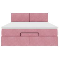Османска легло с матрак и LED, розово, 140x190 см, кадифе