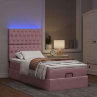 Османска легло с матраци и LED, розово, 90x200 см, кадифе