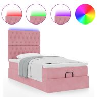 Османска легло с матраци и LED, розово, 90x200 см, кадифе
