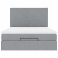 Османско легло с матрак & Светодиоди Светло сиво 140x190cm Плат