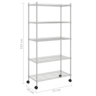 5-етажен стелаж за съхранение с колела 75x35x155 см хром 250 кг