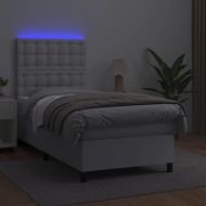 Боксспринг легло с матрак и LED бяло 90x190 см изкуствена кожа