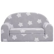 Детско диванче-легло 2-местно светлосиво на звездички мек плюш