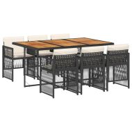 Градински трапезен комплект 7 части възглавници черен полиратан