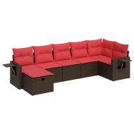 Градински комплект с възглавници, 7 части, кафяв, полиратан