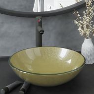 Мивка за баня с кран и сифон, златисто закалено стъкло