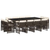 Външен трапезен комплект 13 части с възглавници кафяв полиратан