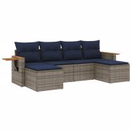 Градински диван с възглавници, 6 части, полиратан, сив