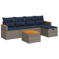 Градински диван с възглавници, 6 части, полиратан, сив