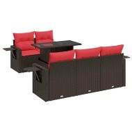 Градински диван с възглавници, 6 части, кафяв полиратан, акация