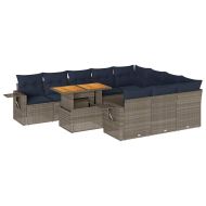 Градински комплект диван с възглавници 11 части сив полиратан