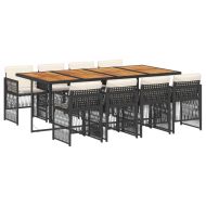 Градински трапезен комплект възглавници 9 части черен полиратан