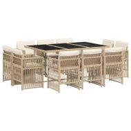 Градински комплект с възглавници, 11 части, бежов полиратан